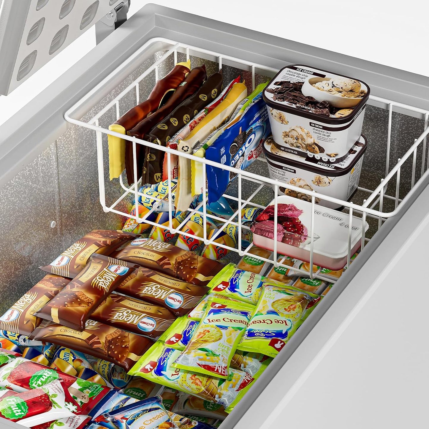 16.5 Inch Chest Freezer Organizer Storage Baskets Bins Metal Wire, Settle freezer chaos and reduce food waste effectively, Durable, Fully Use Space, Improve Air Circulate, 2 Pack