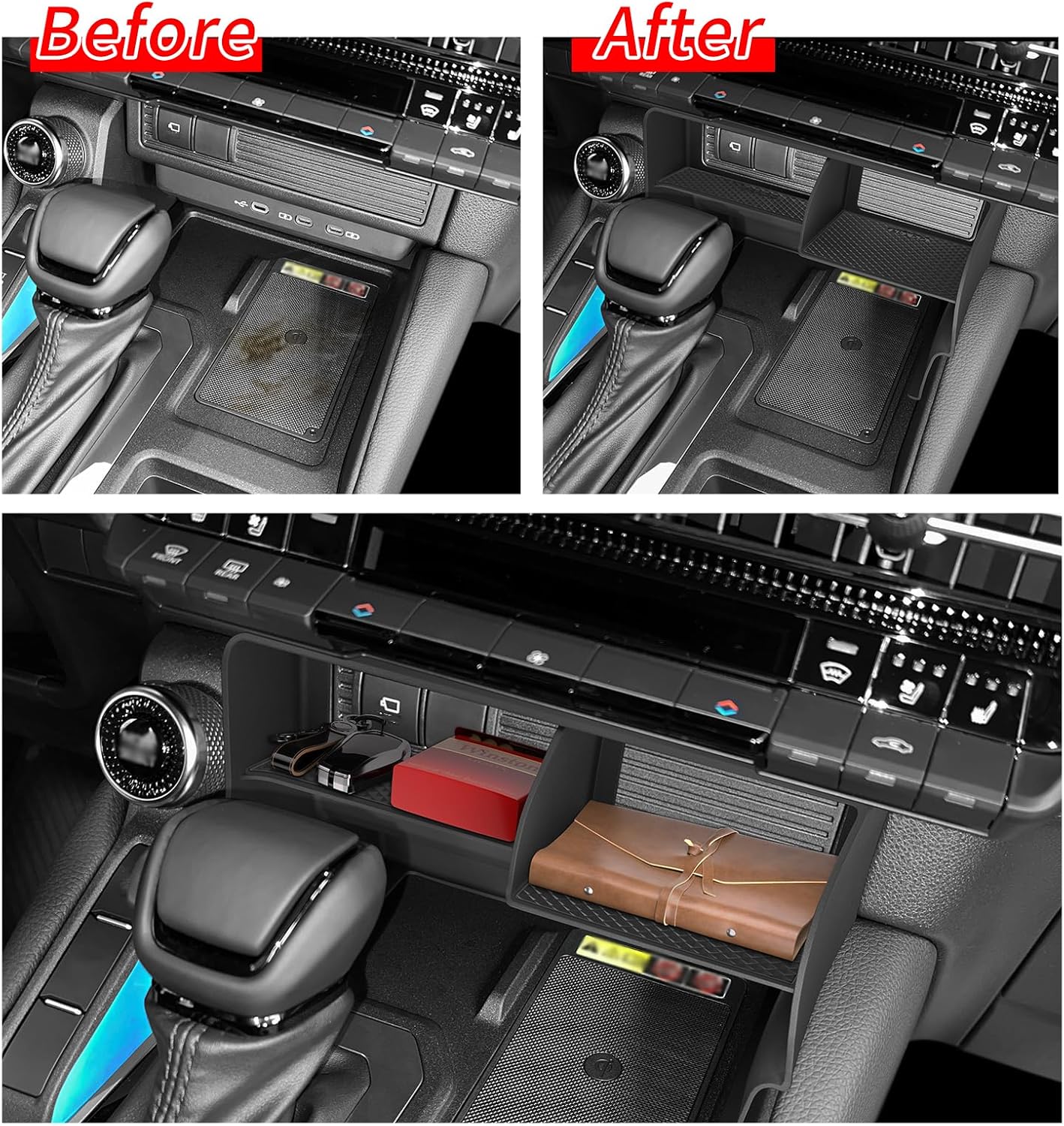 smabee 2PCS Center Console Organizer for 2024 2025 2026 Toyota Land Cruiser Prado 250 Accessories Interior ABS Center Console Organizer Storage Box Tray