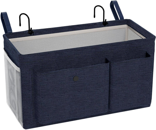 Bedside Caddy Bedside Organizer with Fixed Straps & Water Bottle Holder, Bunk Bed Caddy ideal for Home, Dorm, Hospital, Crib, Versatile Bedside Storage Solution (Navy)