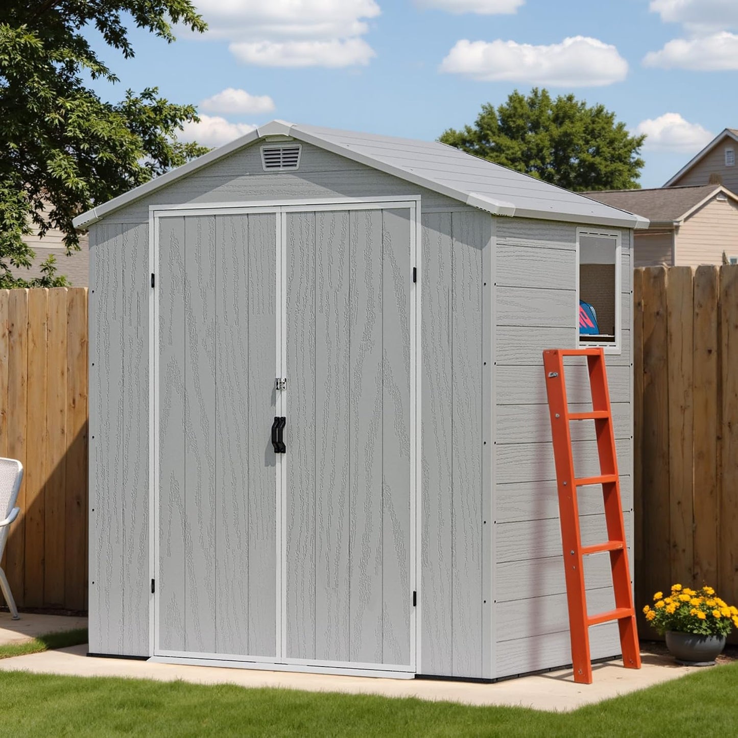 Devoko 6x4 FT Plastic Outdoor Storage Shed - Lockable Resin Tool Shed with Window & Floor - Easy Assembly for Garden, Backyard