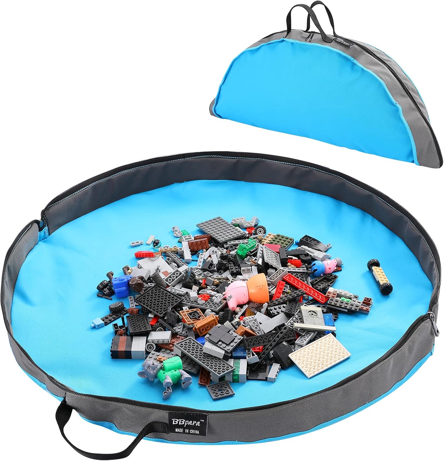Toy Storage Bag and Play Mat for Building Bricks & Blocks - Portable Zipper Toy Storage Bag - Designed for Kids entertainment and toy storage to keep the room neat & tidy - Blue
