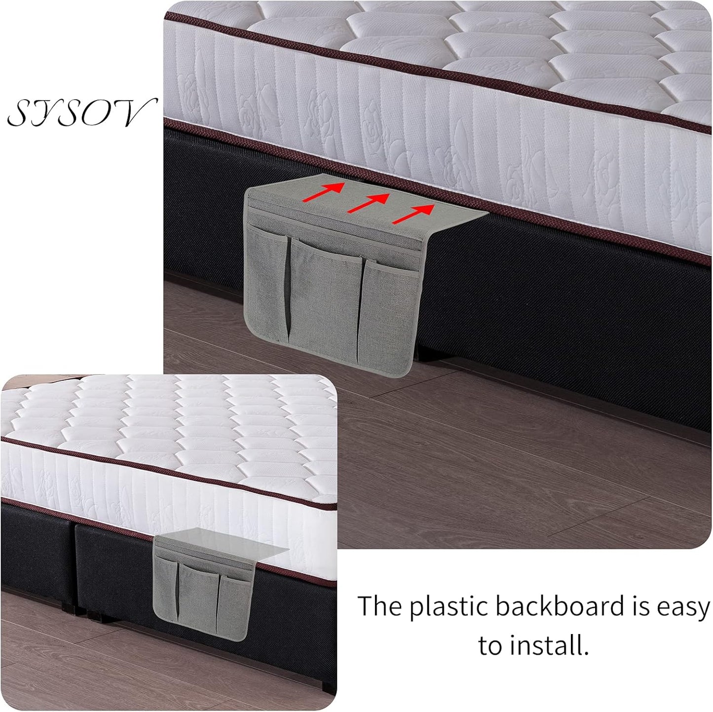 Bedside Caddy Bedside Storage Organizer Magazine Phone Tablet iPad Remote Holder, Organizer Caddy for Home College Dorm Bed, Sofa, Bunk Bed (Grey)
