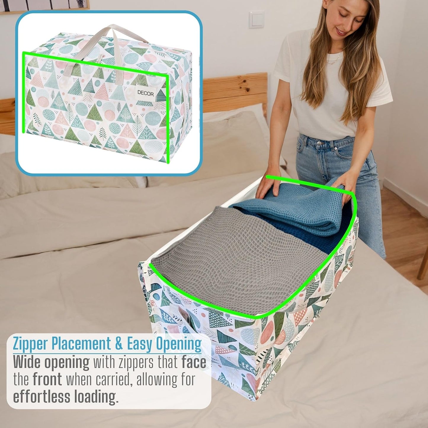 VENO 6 Pack Moving Bags and Large Christmas Decoration Storage Bins with lids. Alternative to Moving Boxes, Packing Supplies for College. Heavy Duty Totes (Pastel Forest, 6 Pack)