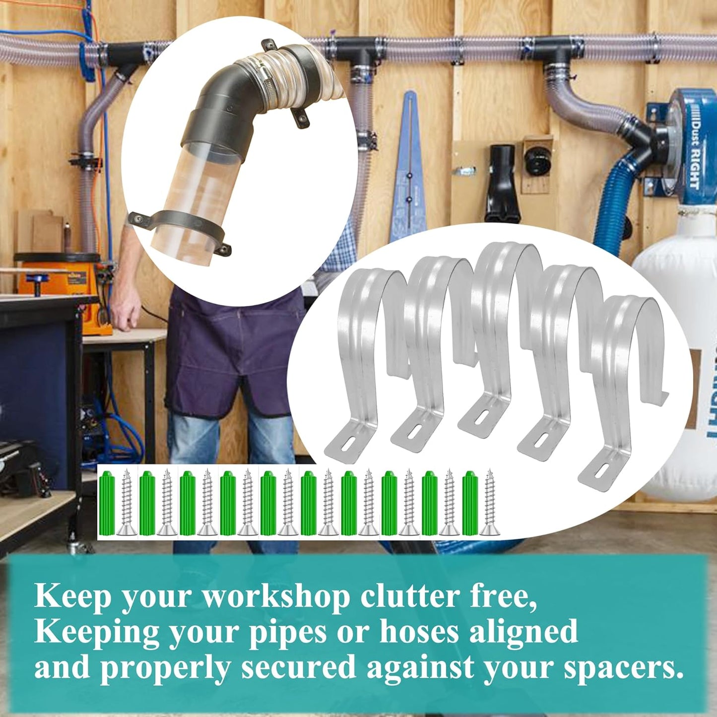 Dust Collection Hose and Pipe Holder Adjustable Hangers Bracket, Don’t Broken Like Plastic After Long Time, Durable Spray Iron, 5 PCS (Sliver, 4 Inch)