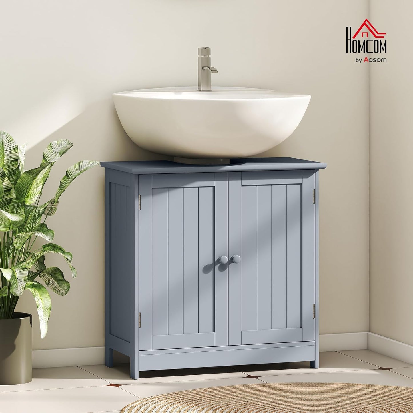HOMCOM Under Sink Bathroom Cabinet with 2 Doors and Shelf, Pedestal Sink Bathroom Vanity Cabinet, Gray