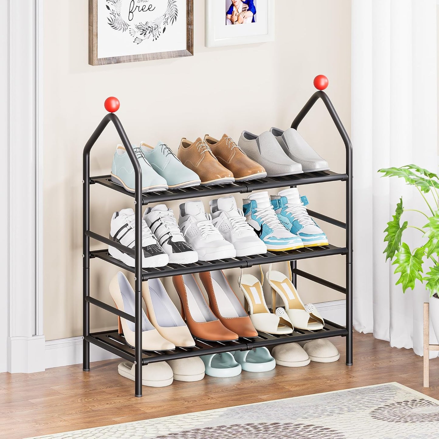 Shoe Rack, 3-Tier Shoe Organizer, Metal Storage Shelf, Shoe Rack for Closet, Free Standing Shoe Racks for Entryway, Garage & Doorway, Sturdy Shoe Shelves, Black