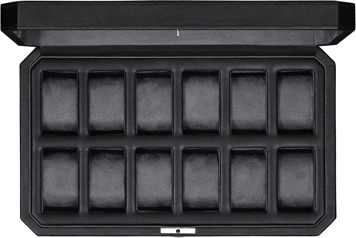 ROTHWELL 12 Slot Leather Watch Box for Men - Luxury Case Display Jewelry Organizer with Microsuede Liner - Travel Jewelry Case for Mens Accessories, Travel Organizer (Black & Grey)
