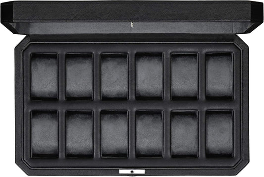 ROTHWELL 12 Slot Leather Watch Box for Men - Luxury Case Display Jewelry Organizer with Microsuede Liner - Travel Jewelry Case for Mens Accessories, Travel Organizer (Black & Grey)