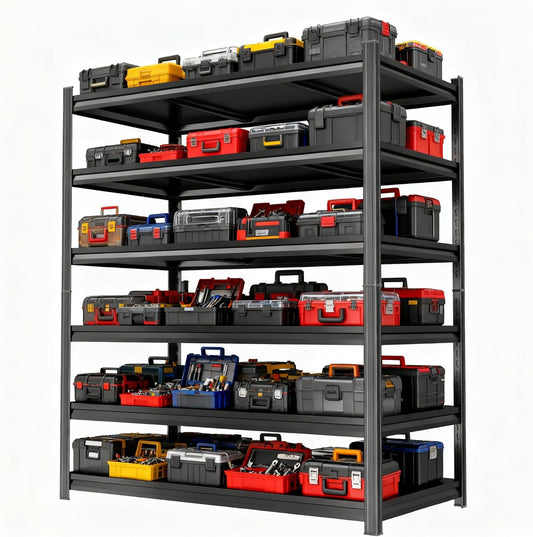 Storage Shelves, Garage Metal Shelving Unit, Adjustable, Double-Layer Column with Reinforced Ribs, Heavy-Duty, Capable of Bearing 600-3600 lbs (Black, 47''W*24''D*77''H, 6-Tier)