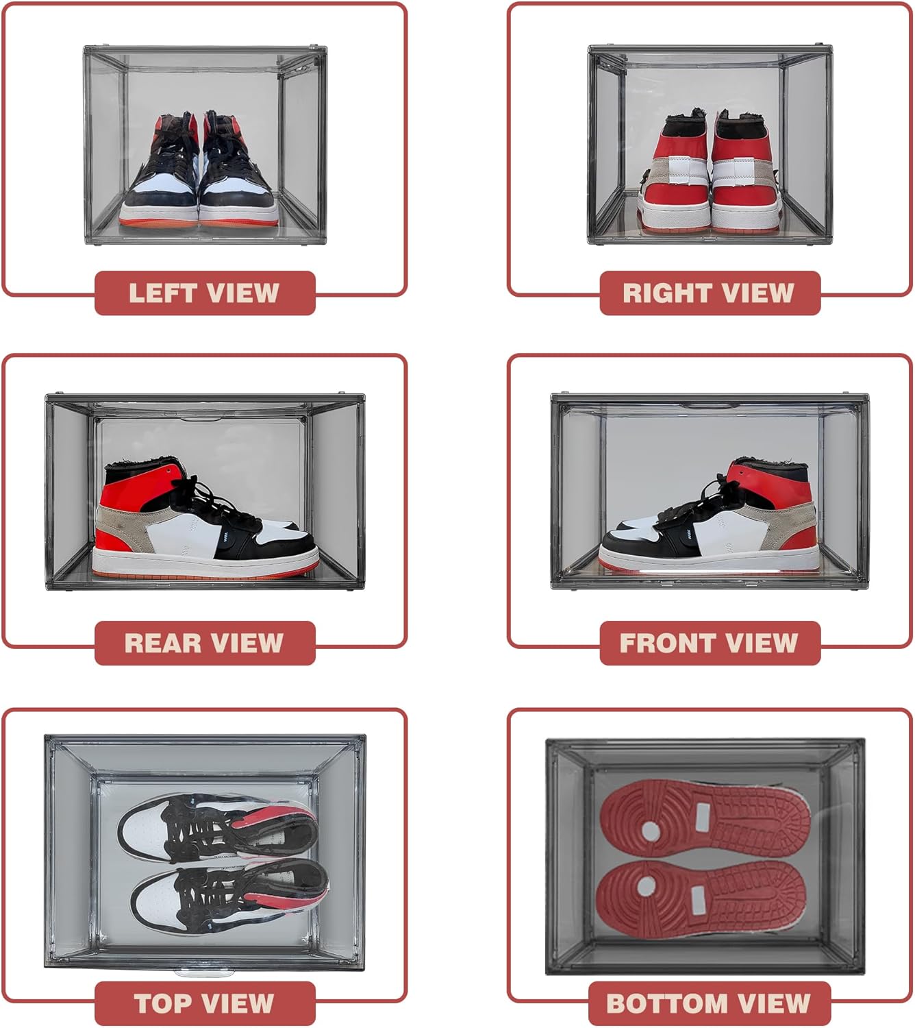 Large Shoe Organizer for Closet Clear Storage Box Sturdy Plastic Stackable Shoe Rack Sneaker Display Case with Magnetic Lids, 1 Pack Size 13