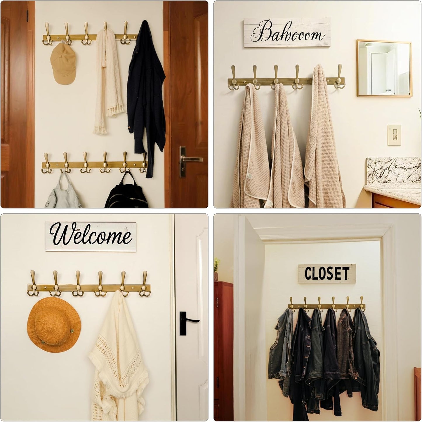 Dseap Coat Rack Wall Mount 2.0 Pro: 24” Long, 3X Tougher, Heavy Duty Stainless Steel Wall Coat Hanger with 6 Tri Hooks for Clothes Jackets Hats Entryway Closet, Bronze