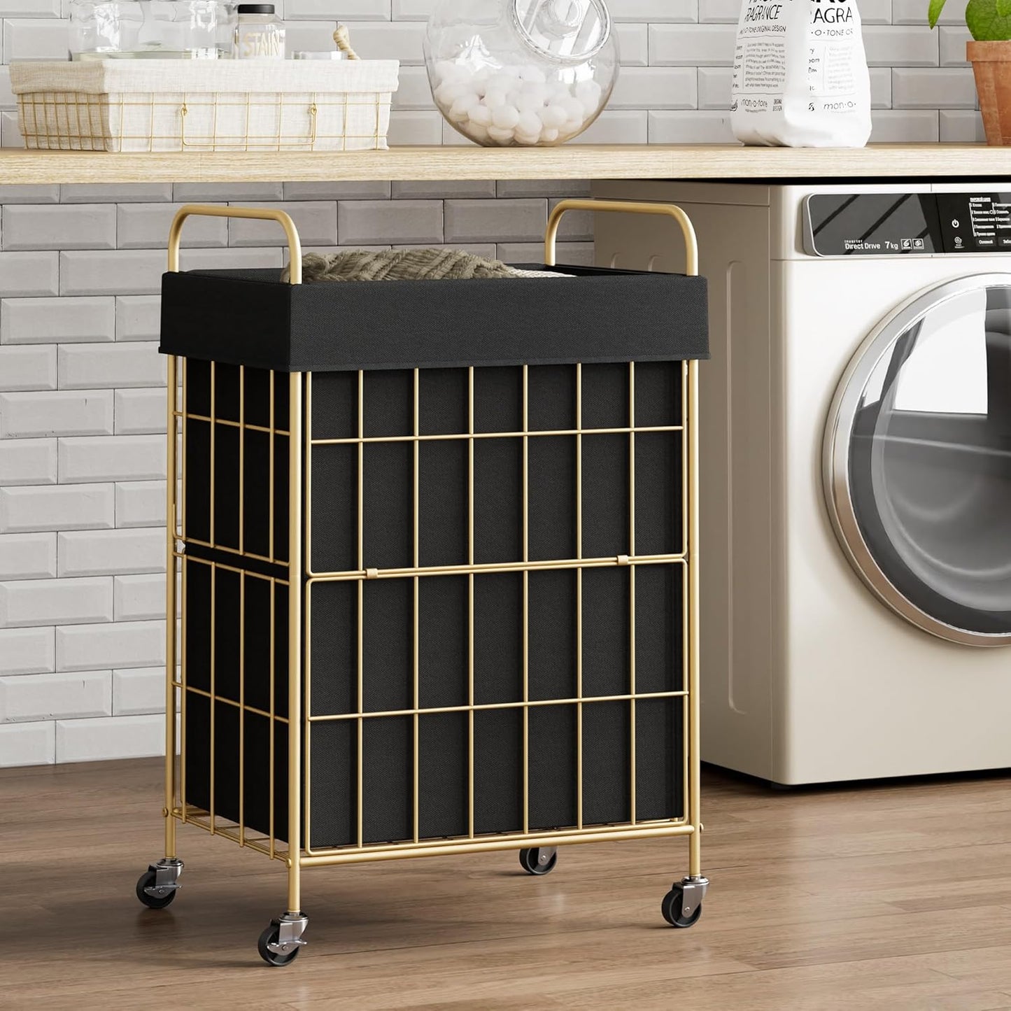 Laundry Hamper with Wheels, 90L Laundry Basket with Handle, Laundry Sorter with Removable Liner Bag