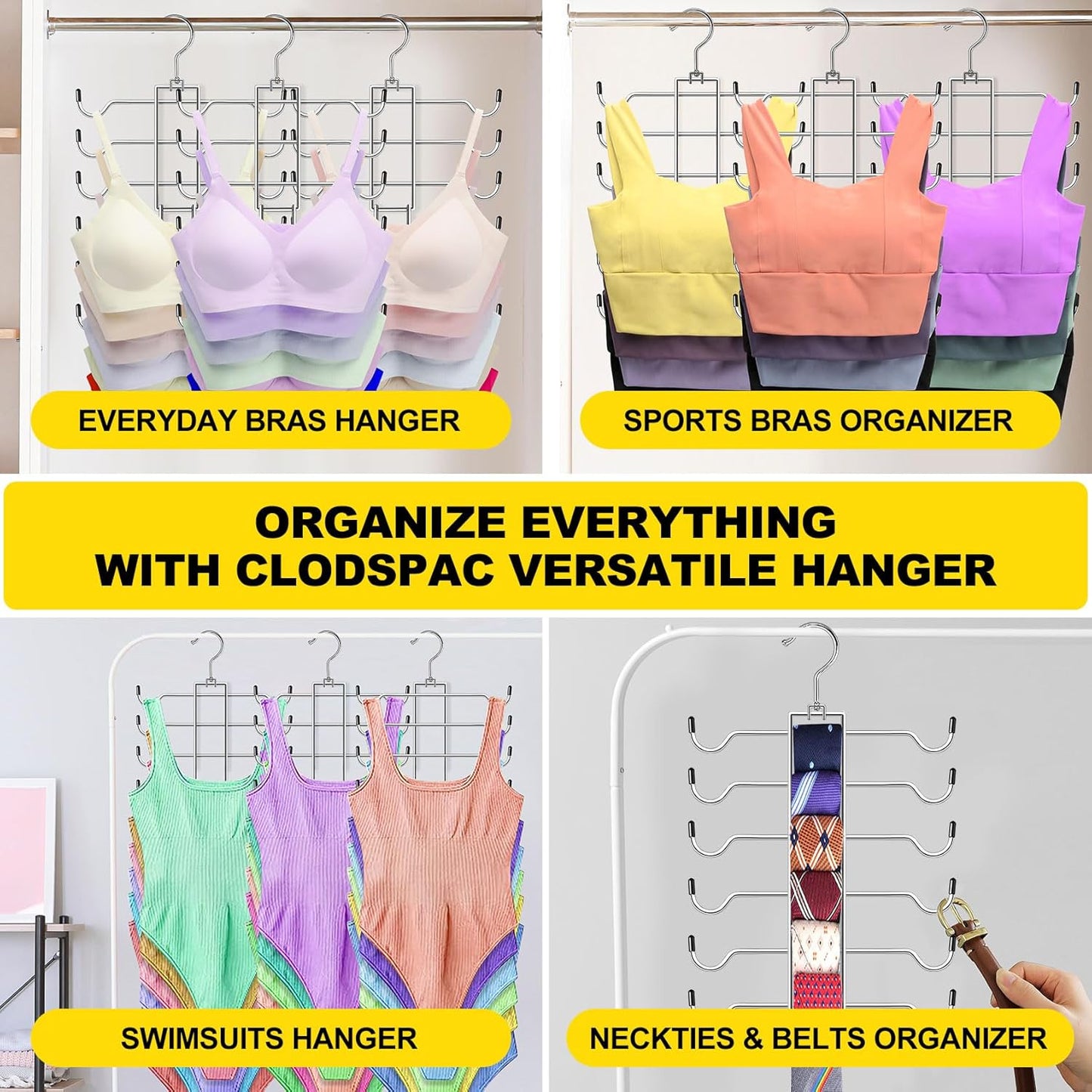Tank Top Hanger, 6 Tier Space Saving Bra Hangers, Closet Organizers and Storage, Dorm Room Essentials for Girls, Organization for Camisoles Sports Bras Strappy Dress Swimsuits Ties, 2 Pack