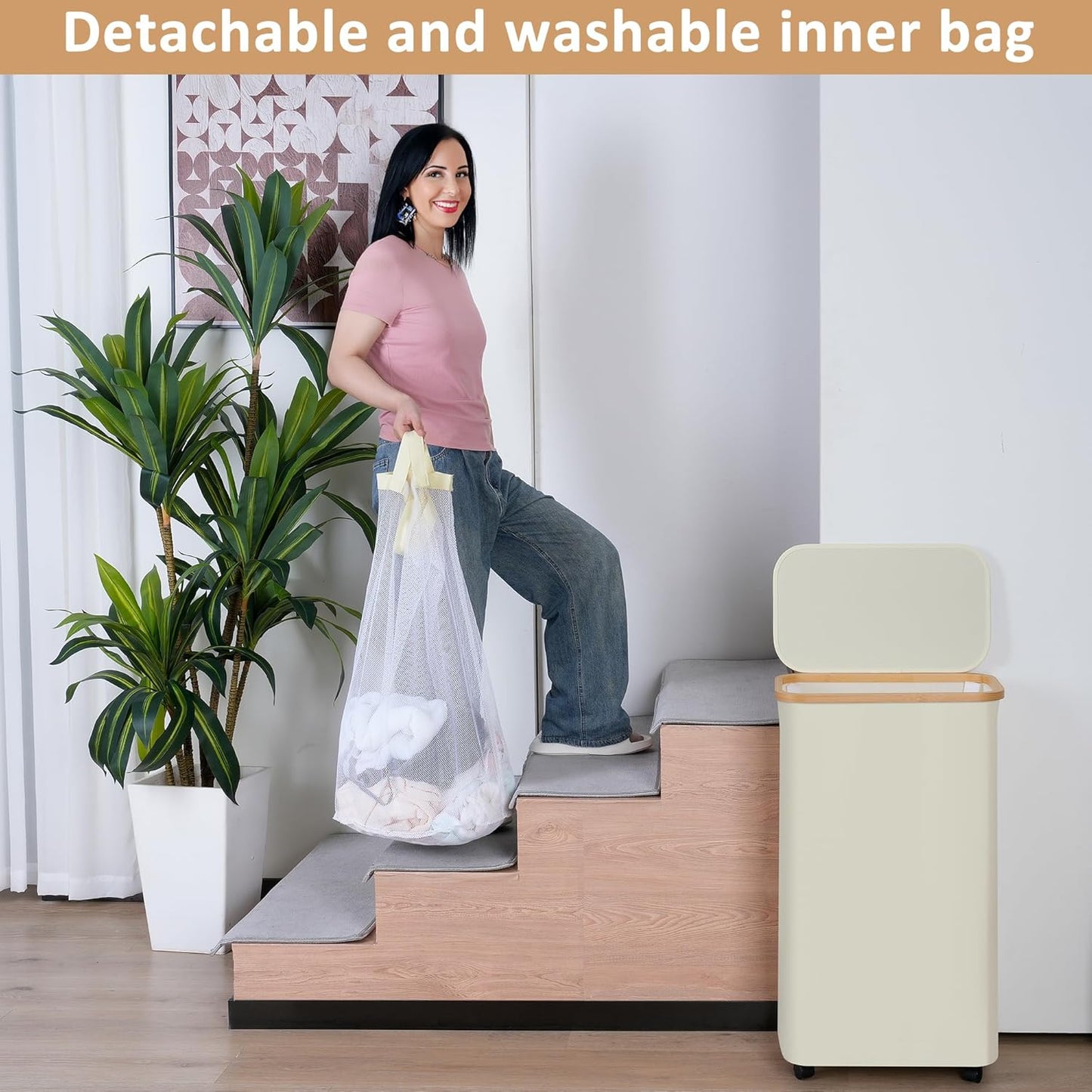 75L Slim Laundry Hamper with Wheels,Clothes Hamper for Laundry,Laundry Basket with Lid & Inner Bag,for Laundry Room, Bedroom, Dormitory Organization,Grey