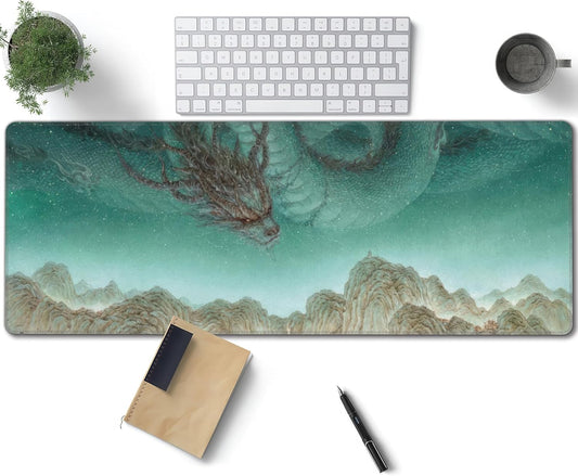 Dragon Large Mouse Pad, Japanese Anime Gaming Desk Mat, XL Keyboard Desk Pad Mat for Desktop, 31.5"x11.8" Non-Slip Base Big Mousepad with Stitched Edges