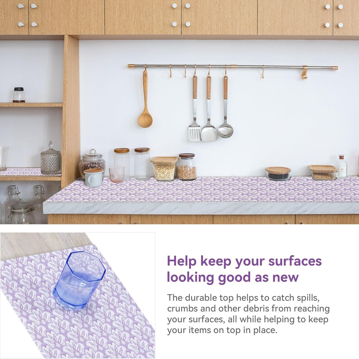 18" W x 96" L Floral Drawer and Shelf Liner for Cabinets, Non-Adhesive Strong Grip Non-Slip Flower Shelf Cabinet Kitchen Shelf Liners for Kitchen Cabinets