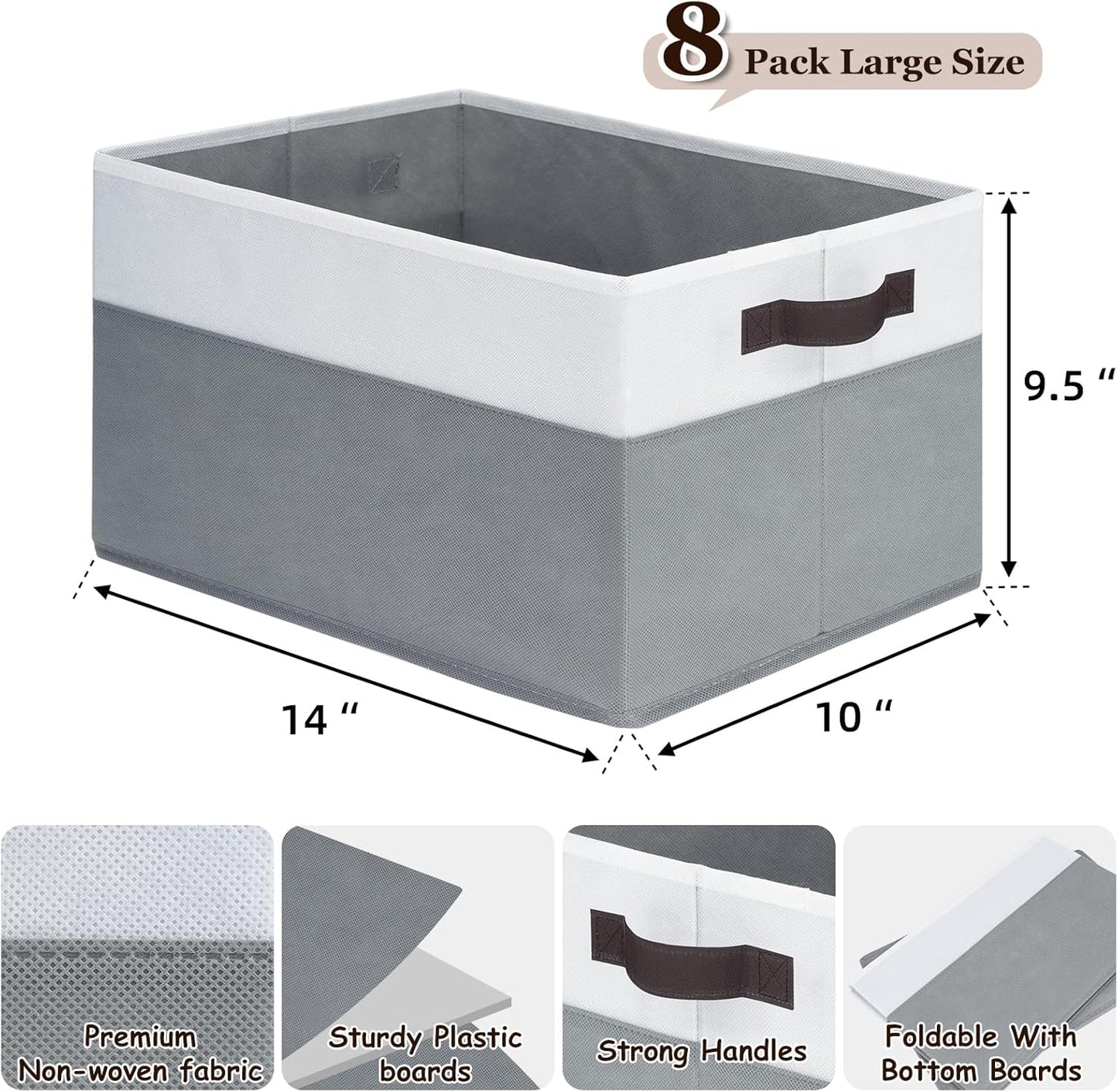 Criusia Large Storage Baskets 8 Pack Versatile Fabric Storage Bins for Closet Cabinet Wardrobe Nursery Pantry | Nursery Organizer Bins for Baby Diaper Toys Clothes | Housewarming Mothers Day Gift