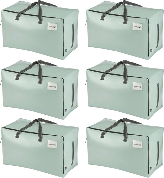 VENO 6 Pack Moving Bags and Large Christmas Decoration Storage Bins with lids. Alternative to Moving Boxes, Packing Supplies for College. Heavy Duty Totes (Shiny Light Green, 6 Pack)