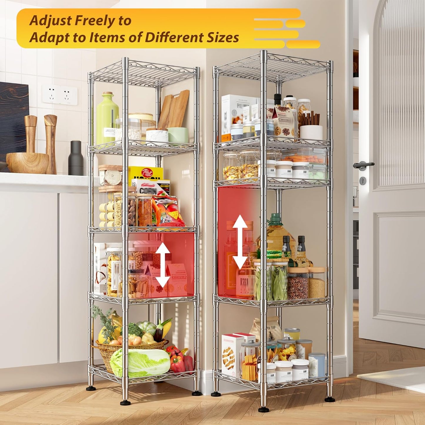 5 Wire Shelving Metal Shelves Storage Rack:Adjustable Storage Shelves Standing Shelf Units and Narrow Shelf for Laundry Bathroom Kitchen Pantry Closet Office 12''Wx12''Dx49''H Chrome