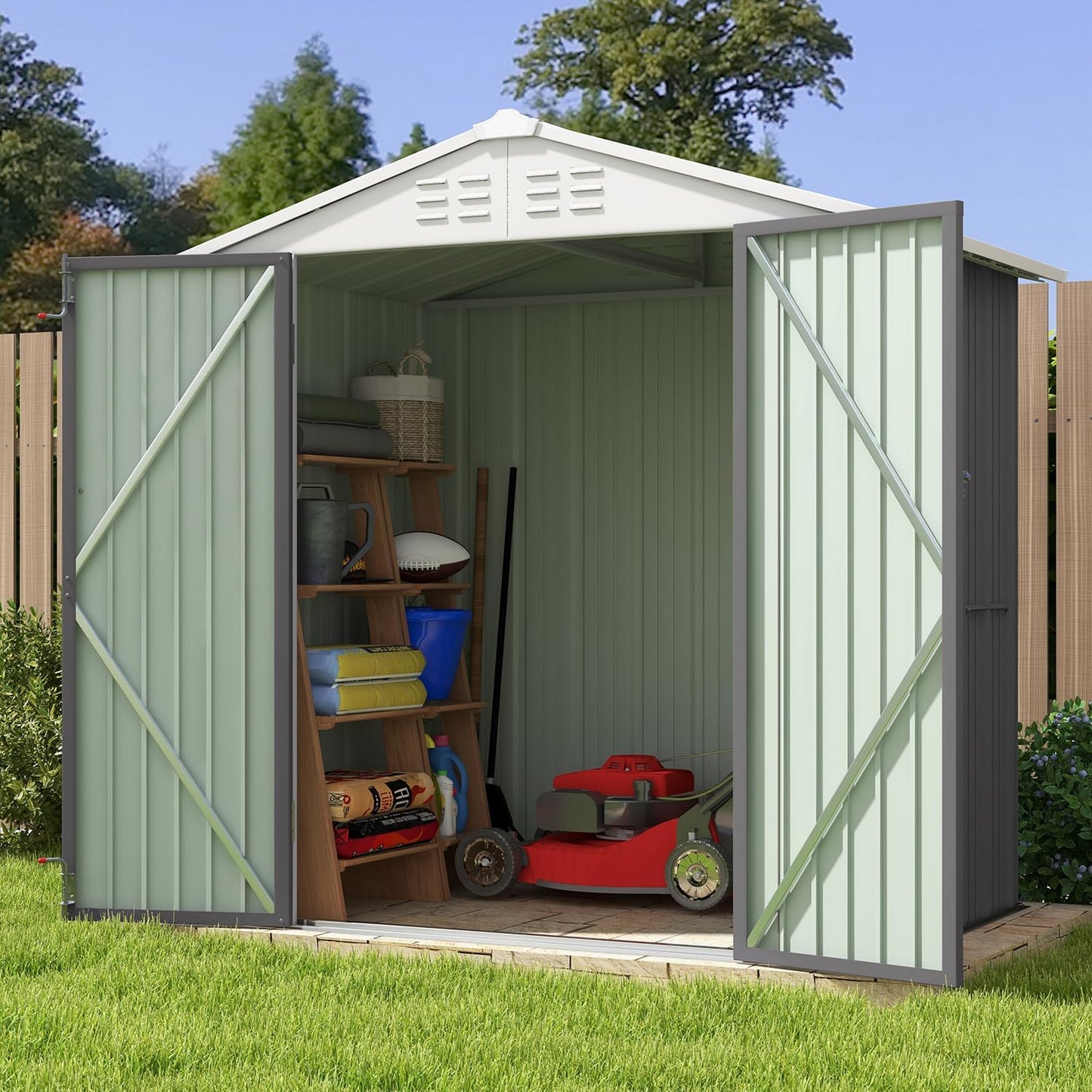 Patiowell 6x4 FT Outdoor Storage Shed, Water-Resistance Metal Outdoor Sheds with Vents & Lock, Garden Shed of Galvanized Steel for Lawn, Patio, Backyard Garden Tools, Bikes, Gray