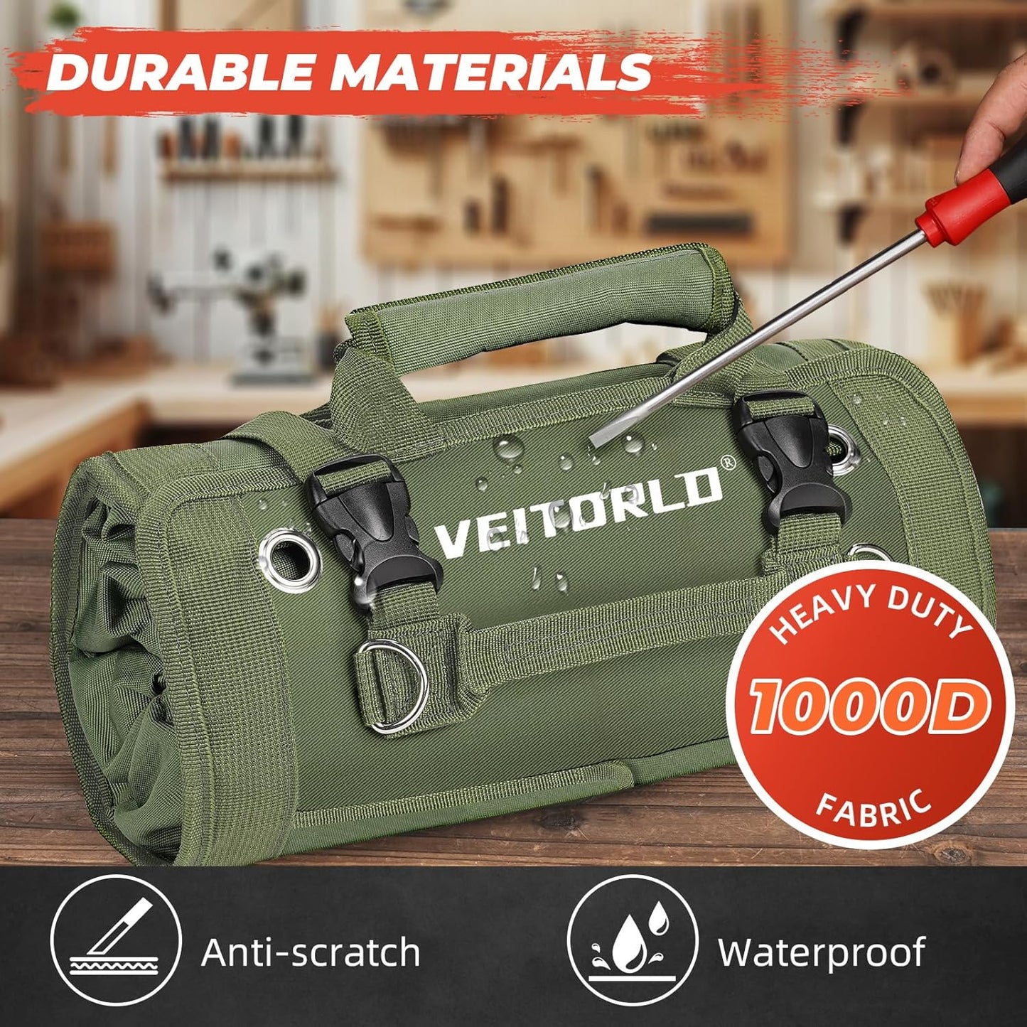 Roll Up Tool Bag, Gifts for Men Dad Husband Him Christmas, Mens Stocking Stuffers, Portable Tools Storage for Men, Heavy Duty Tool Organizer W/Detachable Pouches for Electrician Mechanic Carpenter