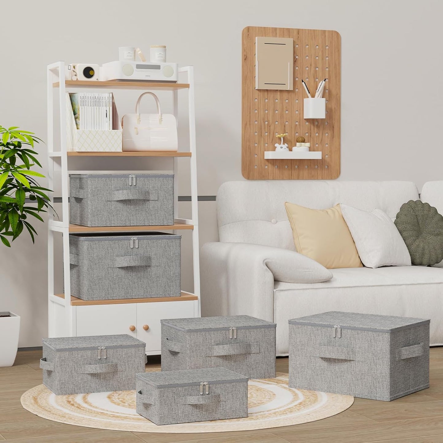 Underbed Storage Basket with Lid, Foldable Bed Sheet Boxes, Home Cube Bins for Organizing Clothes, Shoes, Blankets, Pillows, 15.7x11.8x7.8Inches, Grey, 2 Pack