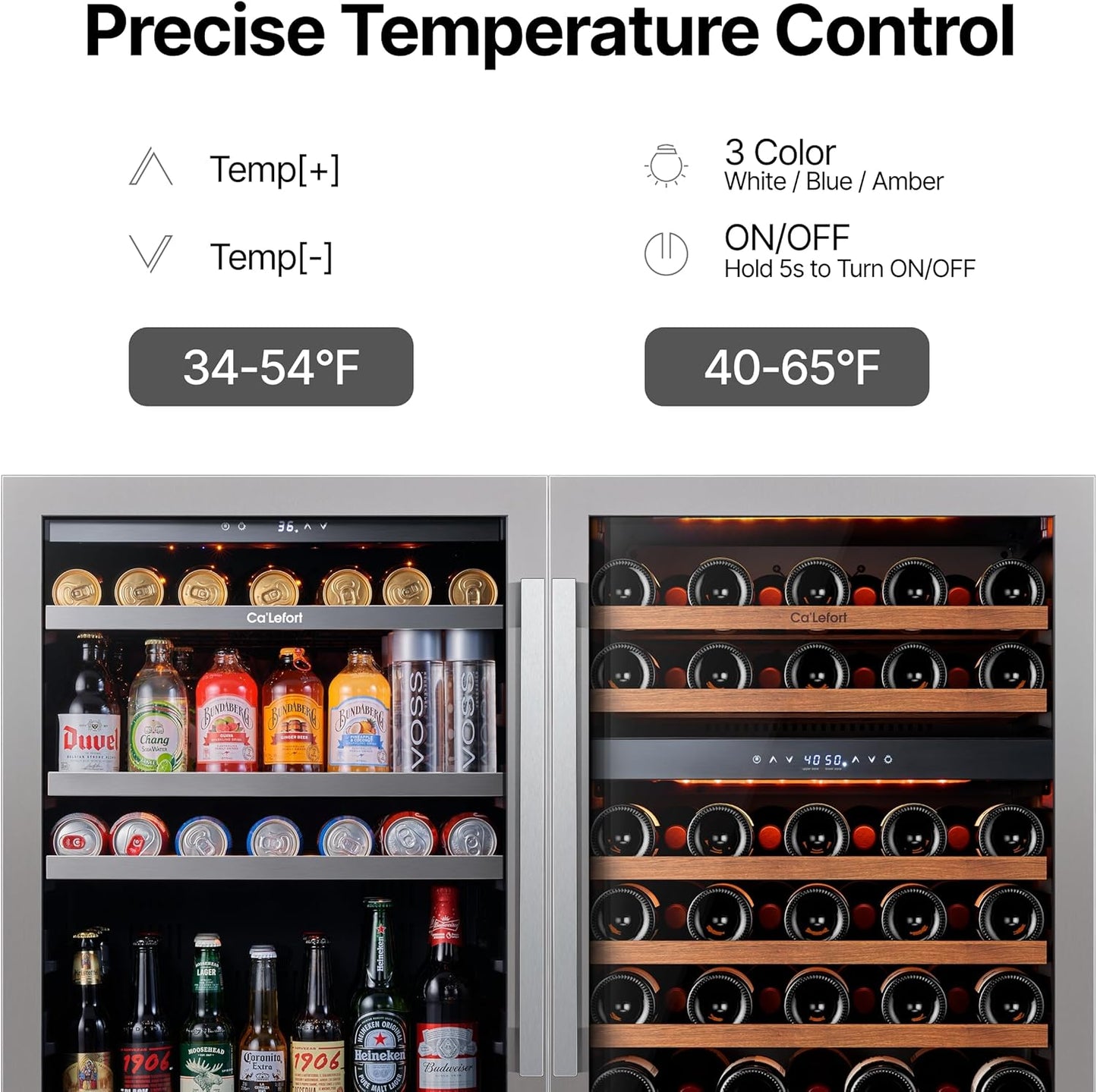Ca'Lefort Wine Beverage Refrigerator Bundle - 48 Inch 34-65°F Drink Fridge Glass Door, 3 LED Dual Zone Wine Fridge Built-in or Freestanding, Holds 220 Cans and 46 Bottles (11.3 Cu.ft)