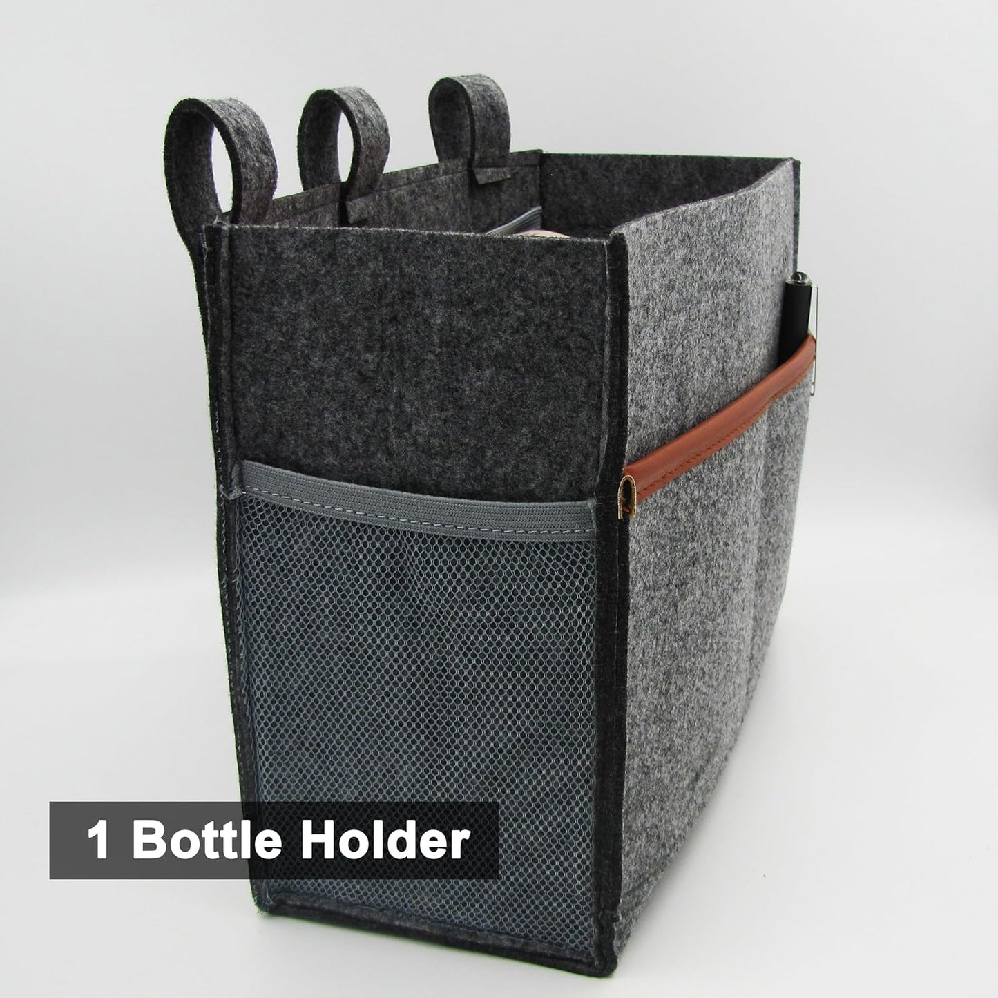 Bedside Caddy, Hanging Storage Bag, Chair Organizer Caddy, Remote, Magazine, Drink Bottle, Cell Phone Holder with Fixed Straps for Hospital Bed, Dorm Bed, Baby Stuff, Office (Grey Small)