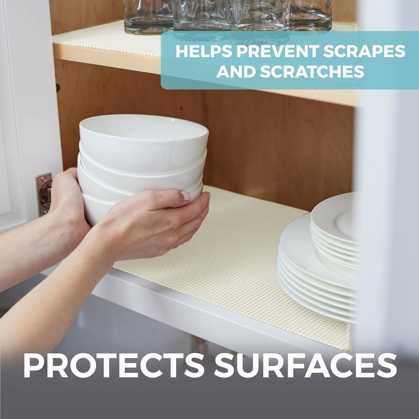 HOME GENIE Shelf Drawer and Cabinet Liner, Durable with Strong Grip, 12 in x 20 FT, Non Adhesive Liners Protect Kitchen Cabinets and Cupboard, Pantry, Bathroom Drawers and Shelves, Desks, White