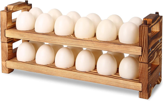 CVHOMEDECO. Wooden Egg Holder Fresh Egg Holders Countertop Firewood Egg Collecting Rack for Gathering Fresh eggs, Stackable with 24 eggs, Home Kitchen Organizer, Set of 2 PCS