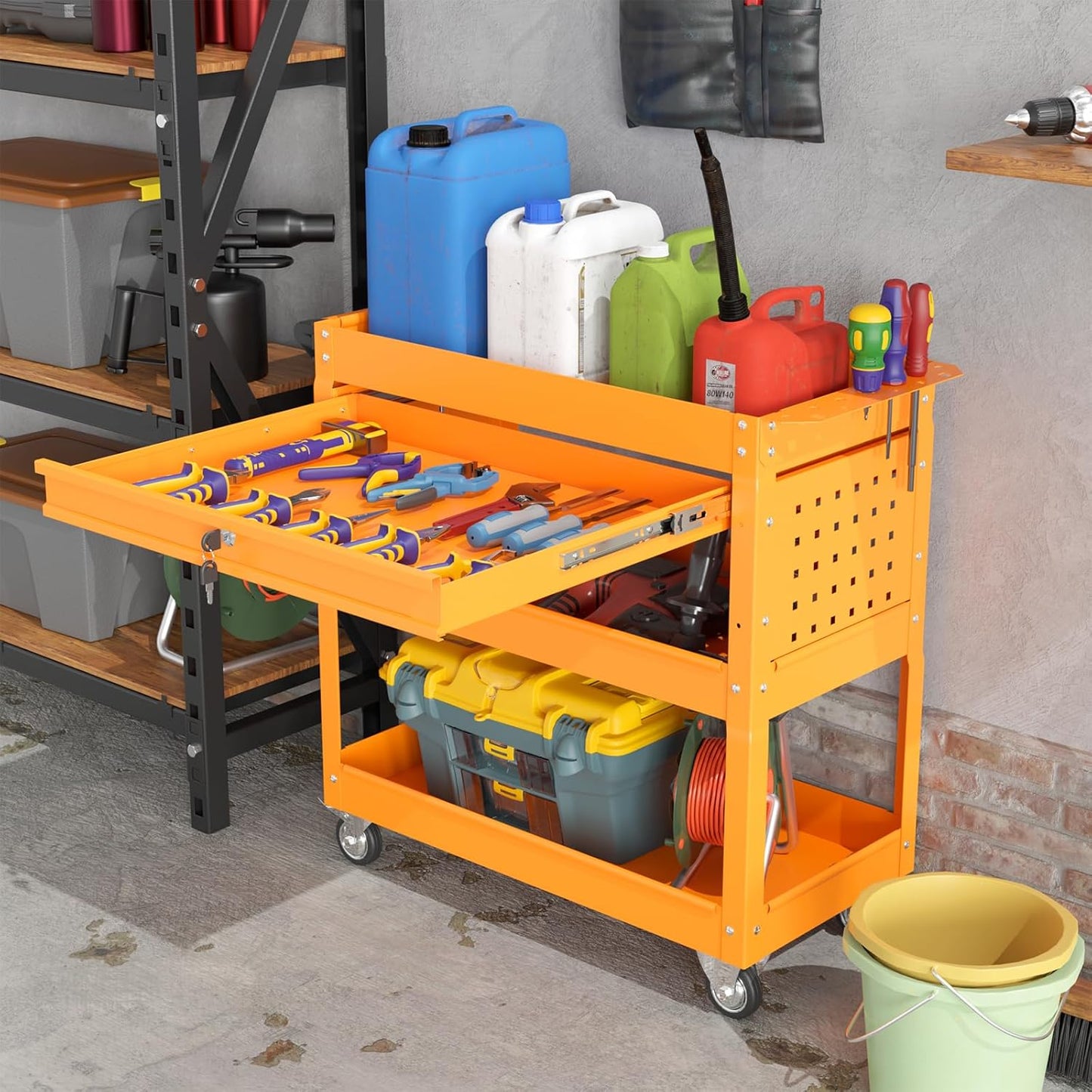 Heavy Duty 3 Tier Tool Cart, Mechanic Metal Rolling Tool Cart with Storage Drawers for Garage Workshop