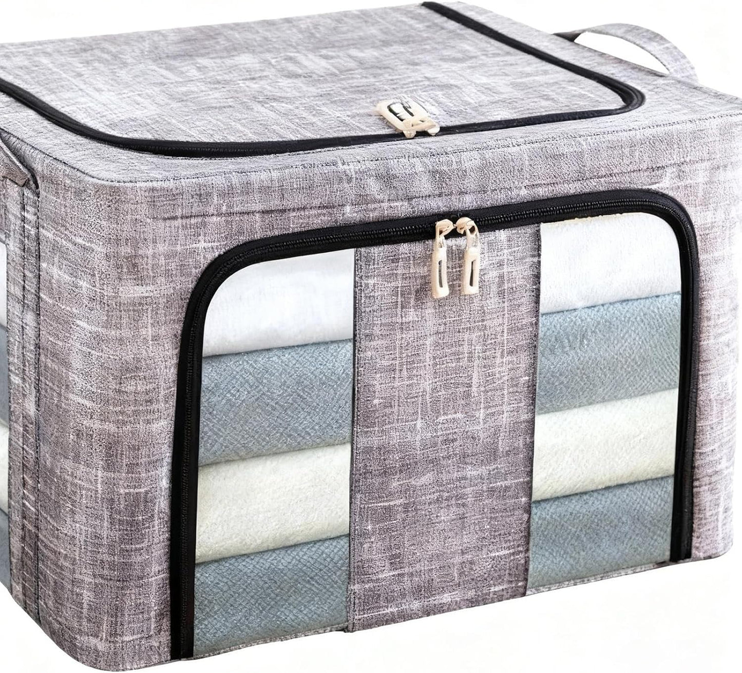 Storage Bins for Clothes - 66L with Clear Window Box - Large Clothes Storage Bins with Lids - for Bedroom Home Apartment Closet Fabric Bed Sheets Comforter Toys Garment Organization