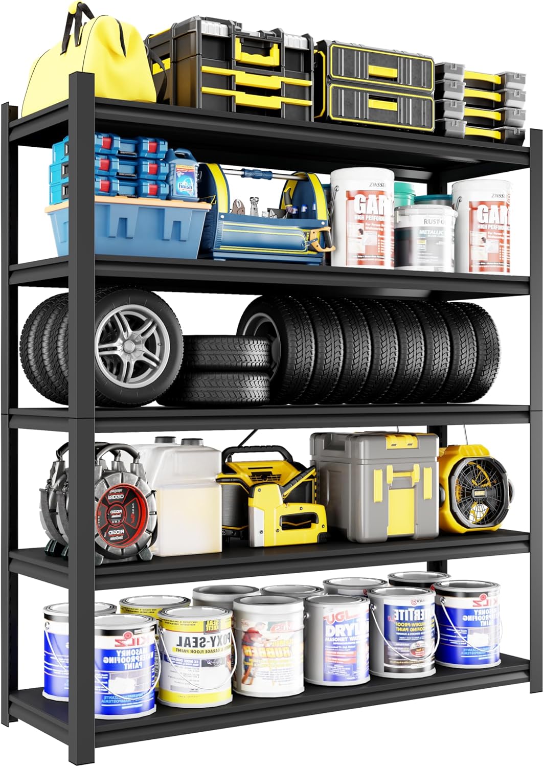 Metal Garage Shelving, Adjustable 5-Tier Heavy Duty Shelving, 3000 LBS Garage Shelving Unit and Storage，Heavy Duty Shelves for Basement,Warehouse，Kitchen (23.6" D*47.2" W*72" H)