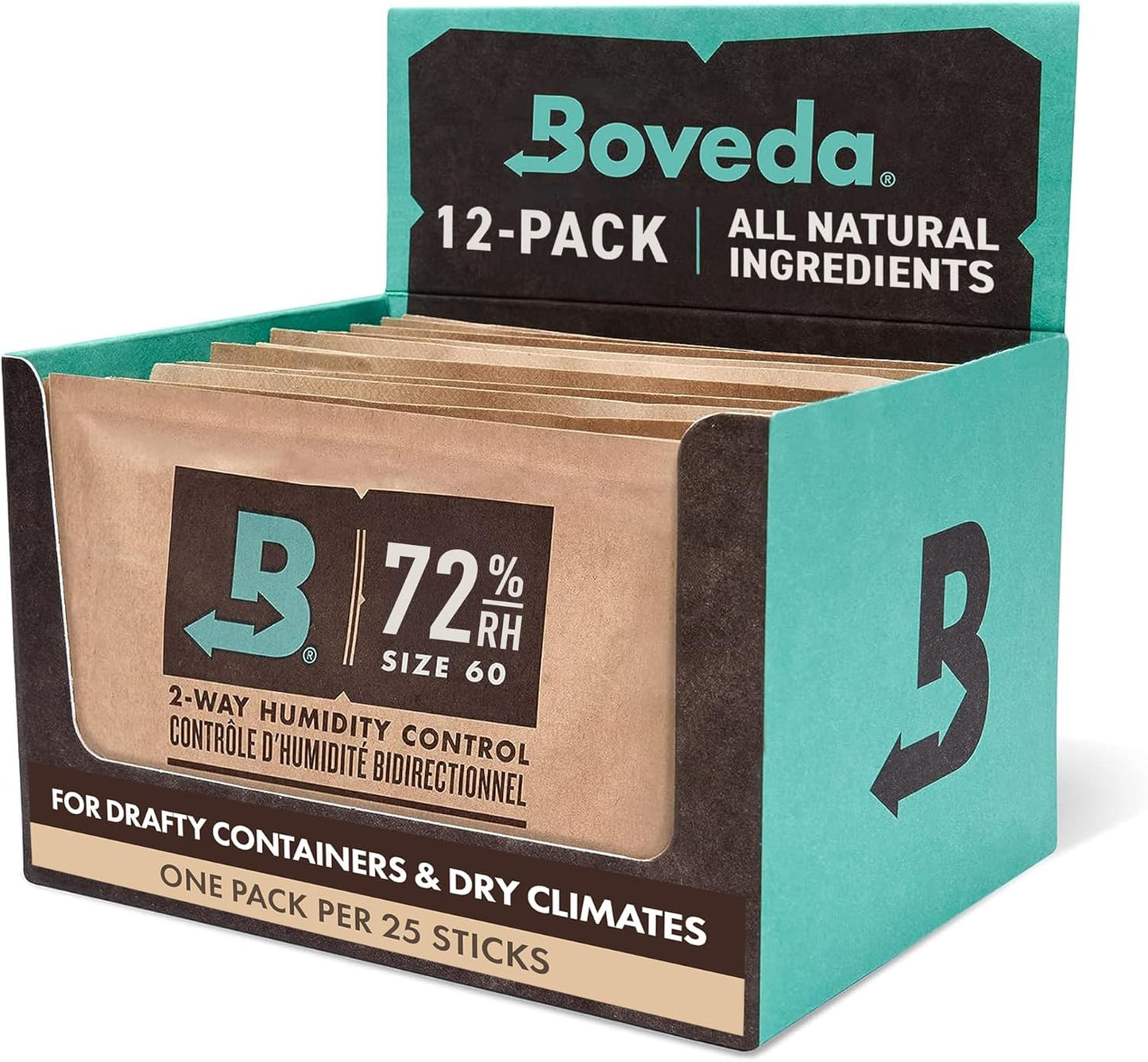 Boveda 72% Two-Way Humidity Control Packs For Wood Humidifier Boxes – 12 Pack – Moisture Absorbers – Humidifier Packs – Individually Wrapped Hydration Packets