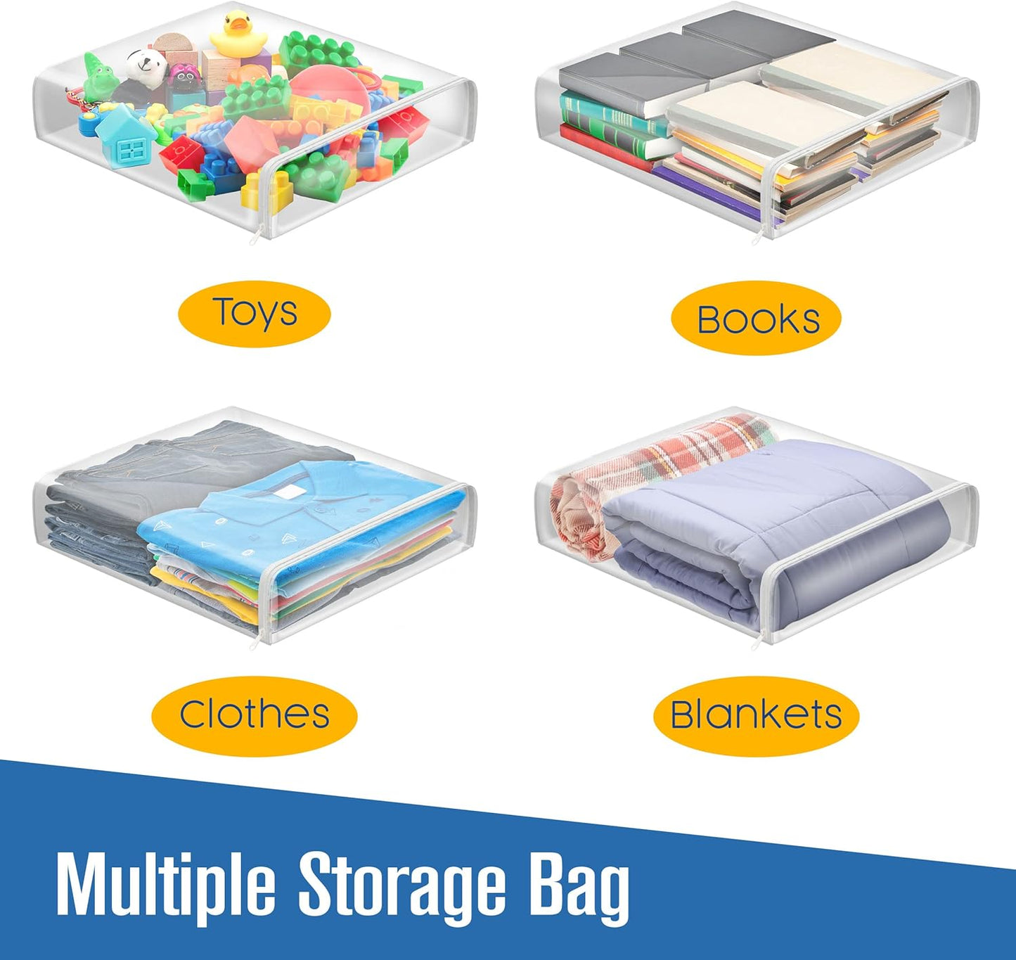 Houseables Sweater Bags Moth Proof, Clothing Storage Bags, with Zipper, Sweater Storage, Clear Zippered Organizers, Clothes, Blanket, Linen, Bedding, Quilt, Vinyl Plastic Protectors, 18x15x4”, 5 Pack.