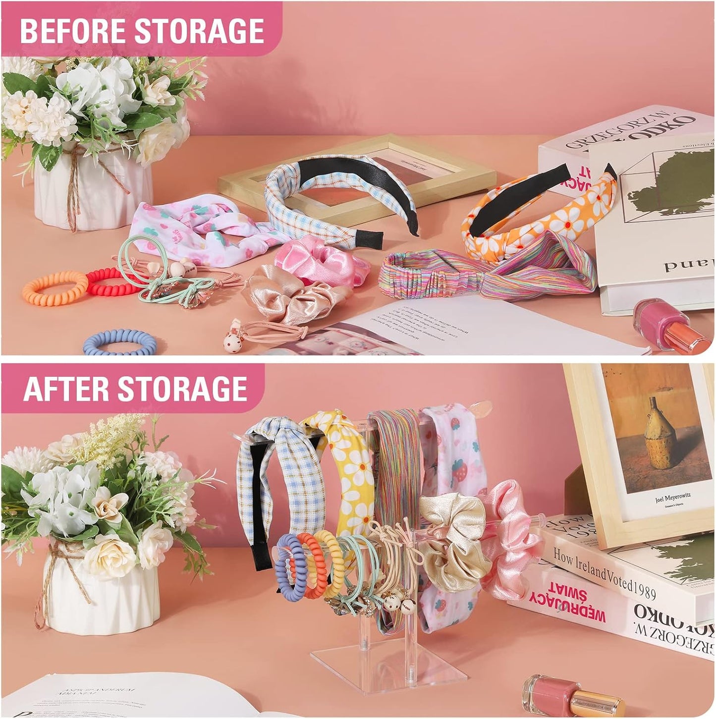 Headband Holder Scrunchie Holders Acrylic, Clear Hair Ties Stand Organizer, Headband Display Stand, Scrunchie Storage Organizers, Hair Accessories Organizer for Women and Girls