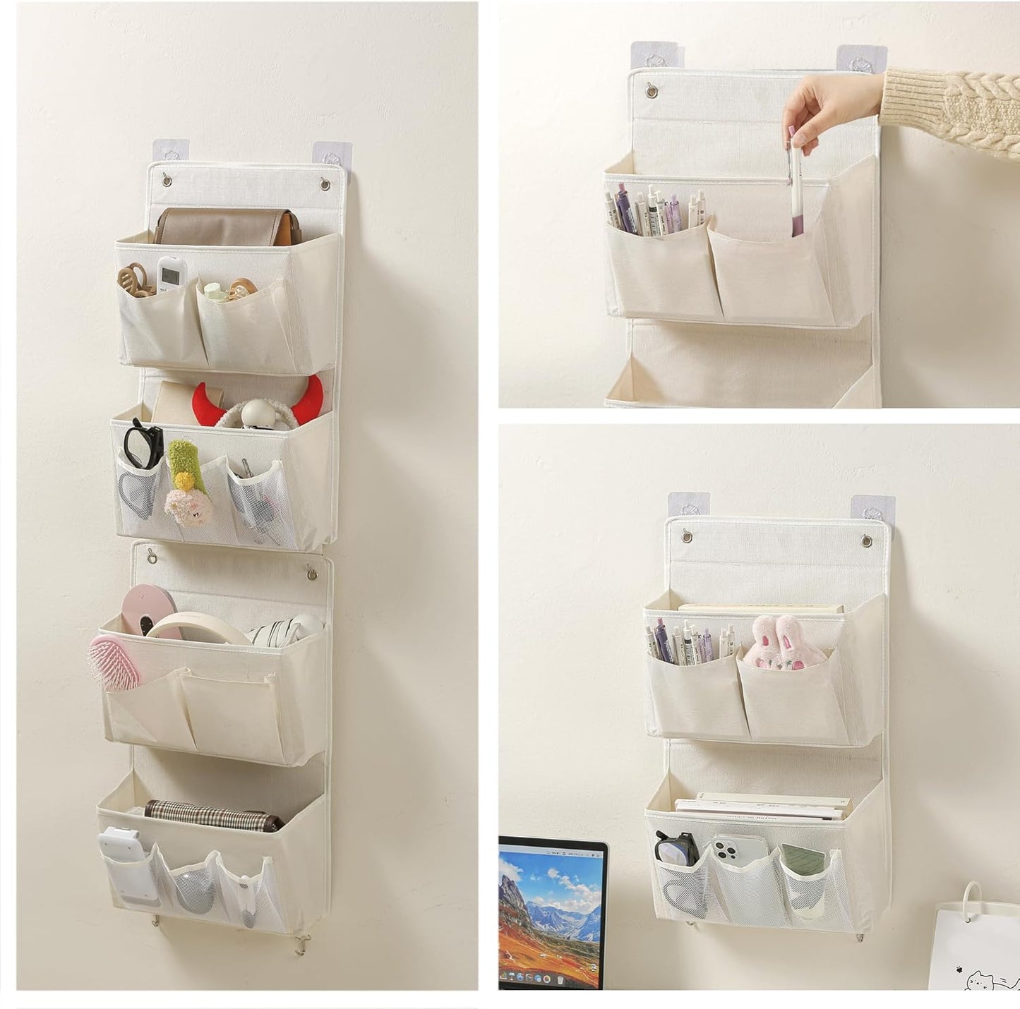 Wall Hanging Organizer – Over the Door Storage & Behind Door Organizer for Dormitory, Bathroom, Bedroom, Kitchen, Nursery, Space-Saving (White, 2 Pack)