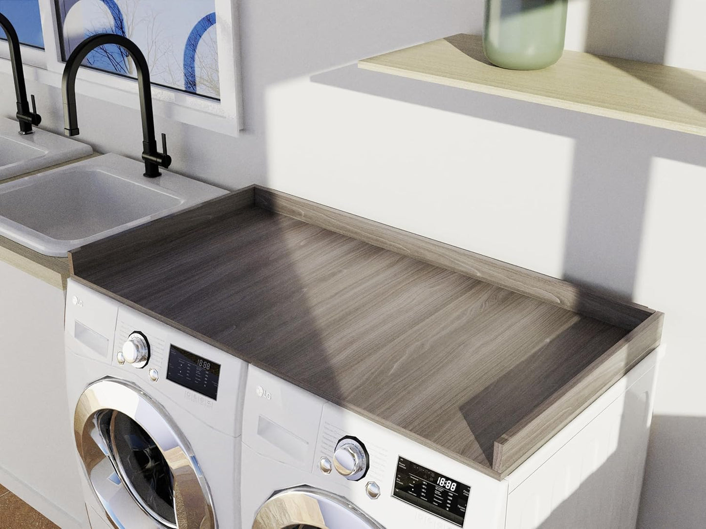 OfficeSimpli Washer Dryer Countertop, Made in USA, Non-Slip Pads, Easy Clean, Laundry Room Essentials and Decor, Washer Dryer Wood Top for Organization (Iconic Maple, Standard (27.5" x 54"))