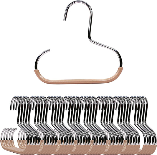 MAWA by Reston Lloyd Scarf, Shawl, Belt, and Accessory Organizer, Non-Toxic Metal Hanger with Grip Coating, Easy Access Open Hook, Model G-1, Space-Saving Design, Set of 40, Latte