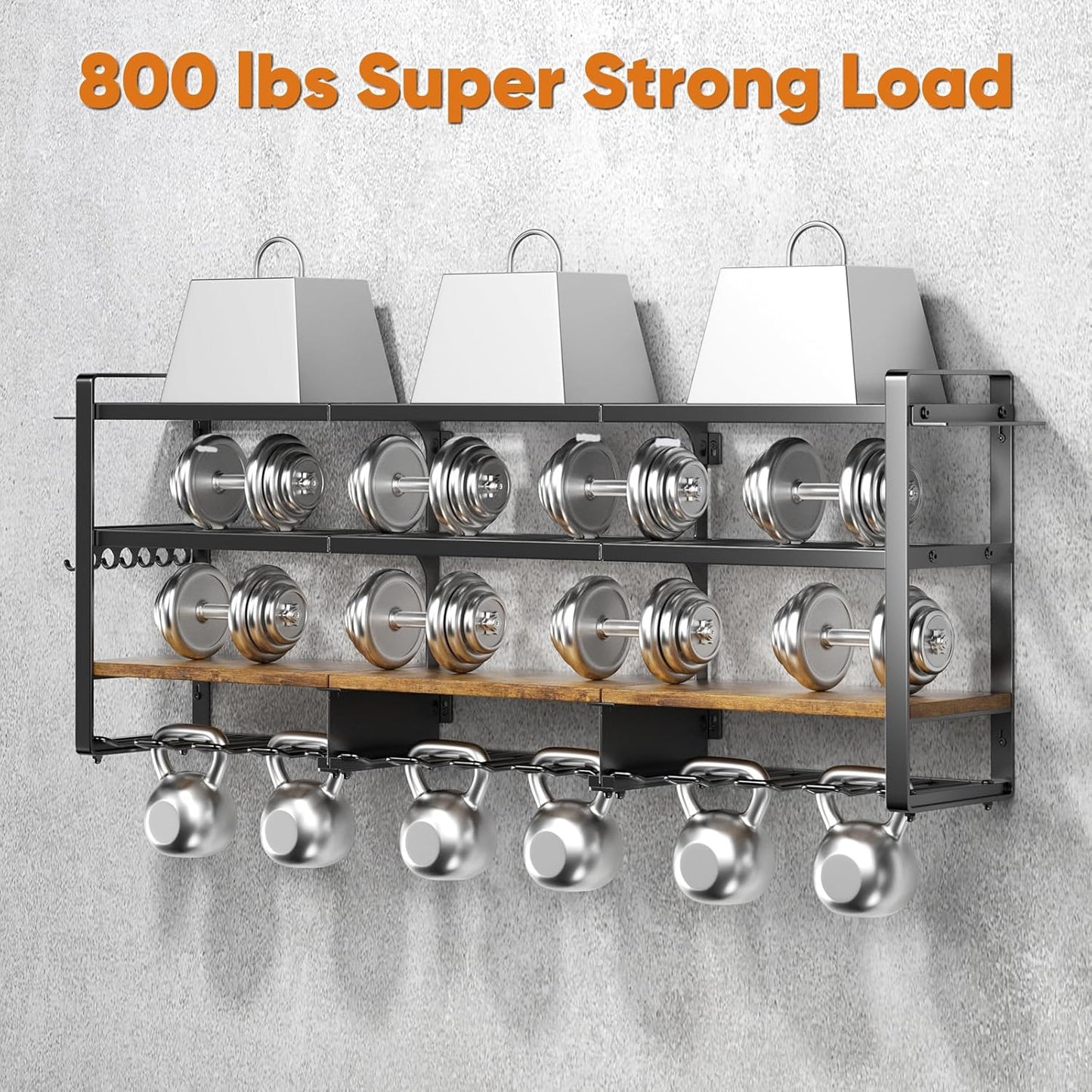 49.5" W Large Power Tool Organizer with Charging Station, 4 Layer Heavy Duty Utility Rack Loads 800lbs, Holds 8 Cordless Drills, Wall Mount Tool Shelf with 8-Outlet Power Strip, Gift for Men