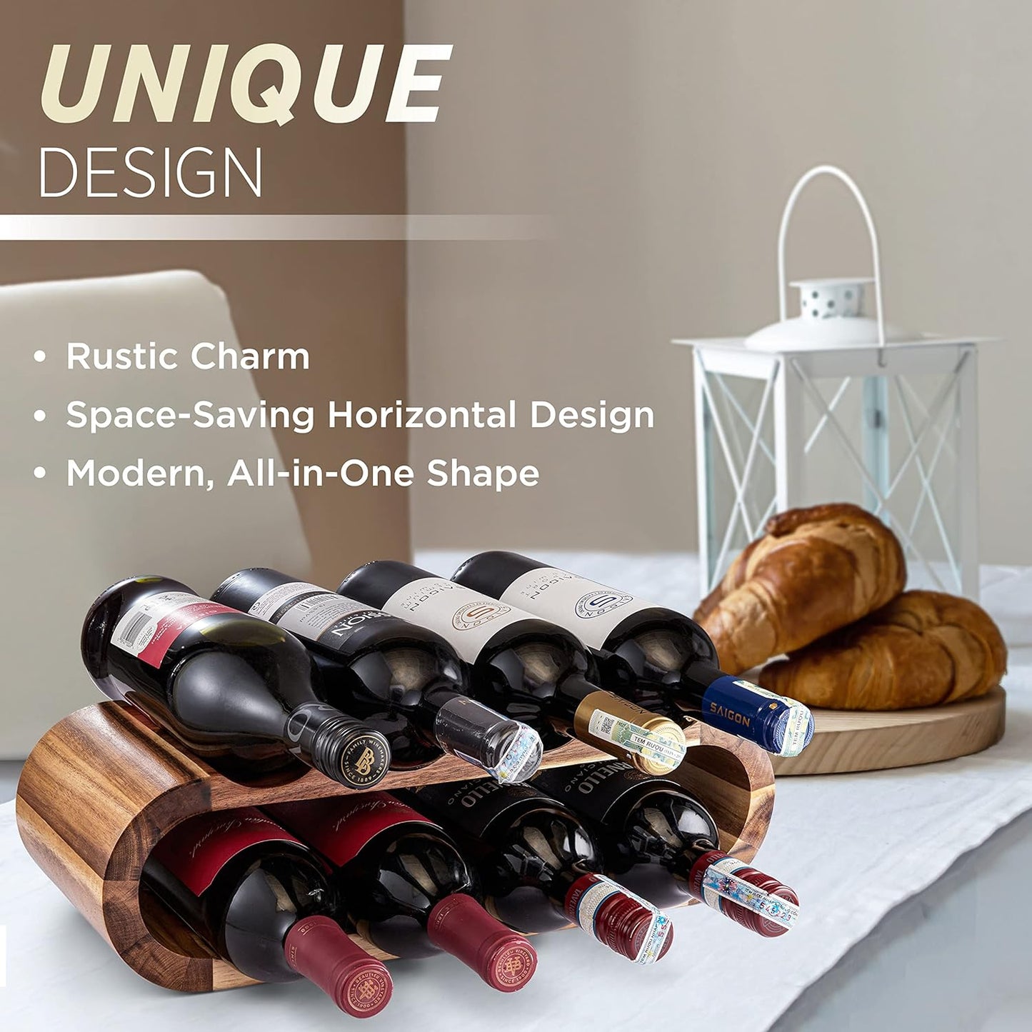 BLUEWEST Wooden Countertop Wine Rack – 8-Bottle Acacia Wine Holder Stand – Freestanding Wine Storage – Great for Home Decor No Assembly Required
