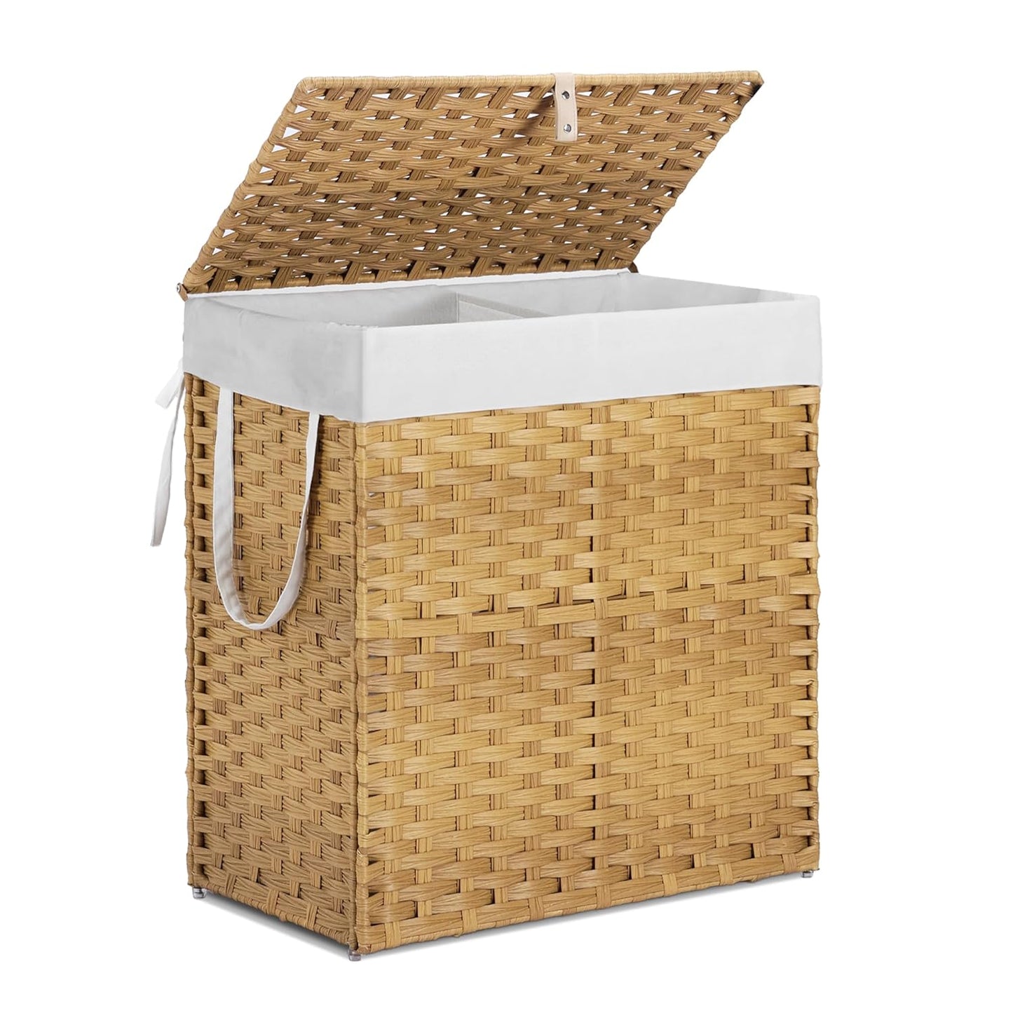 Woven Laundry Basket with Lid, Large Hamper with Removable and Machine-Washable Liner, Foldable Rattan Clothes Hamper, Sturdy Steel Frame, Odor Control, 110L Capacity, Goose Yellow