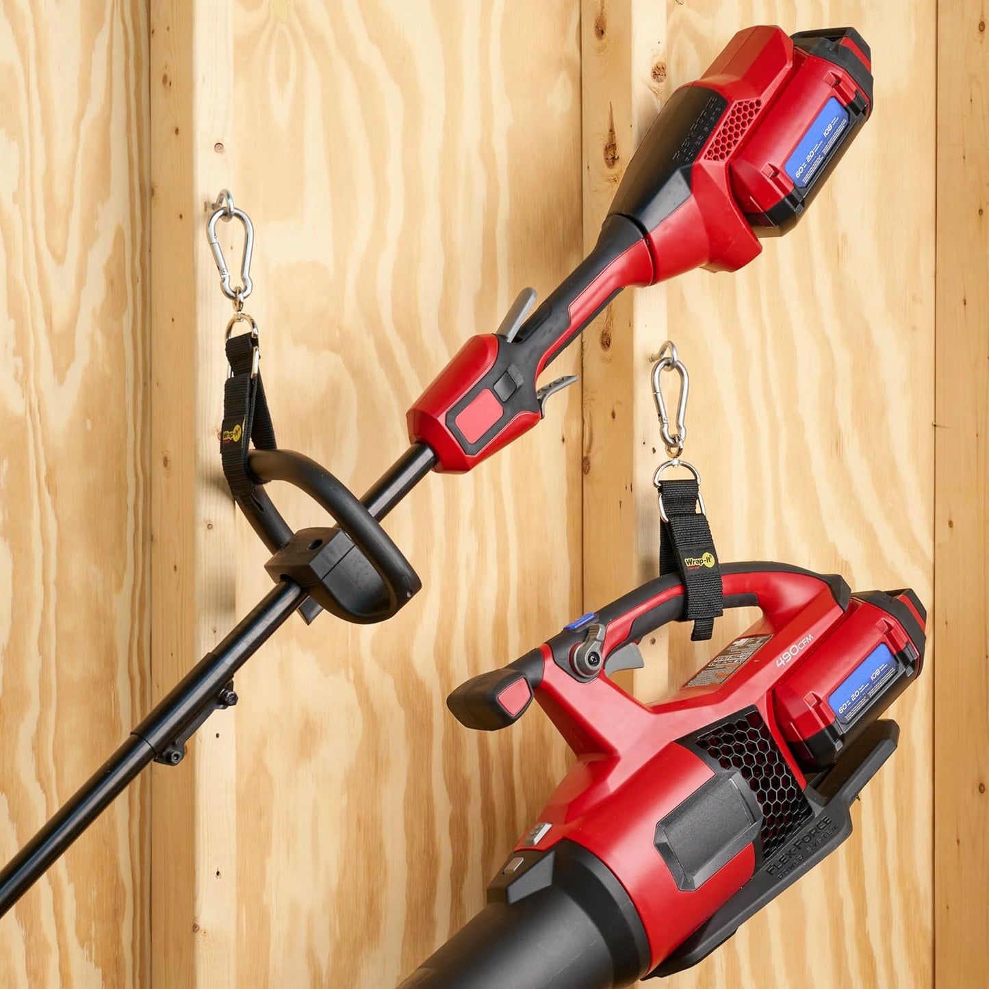 Hook 'n Hang Wrap-It Storage Straps - 12" (2-Pack) Blaze Orange - Carabiner Straps to Use as Extension Cord Holder for Cord Storage or Garden Hose Strap