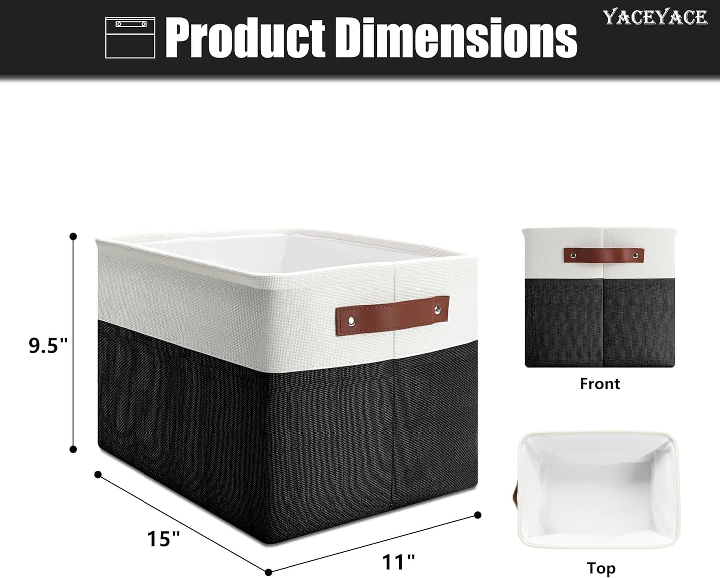 Storage Baskets, 4 Pack Linen Fabric Storage Bins for Shelves, Foldable Baskets with Handles for Home Organization, 15"x11"x9.5"