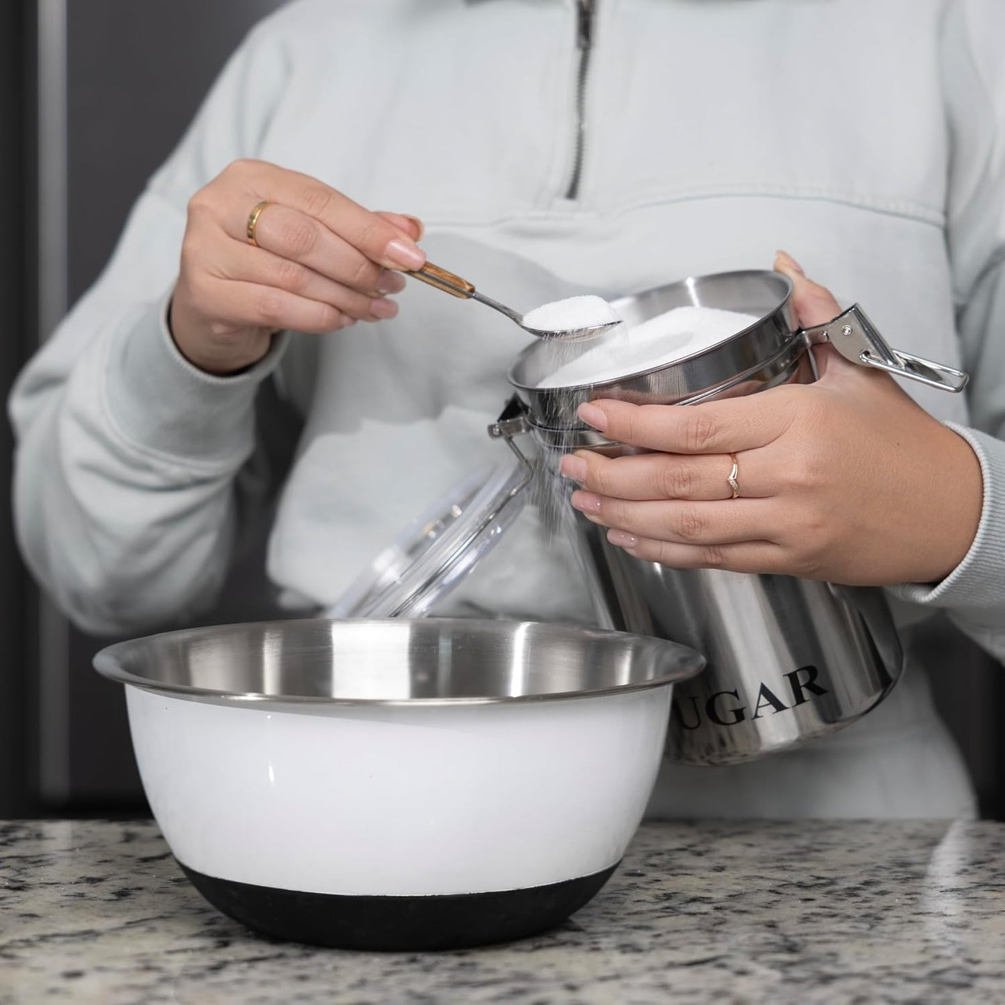 Fox Run Stainless Steel Sugar Container, 62 oz Canister with Airtight and Transparent Lid