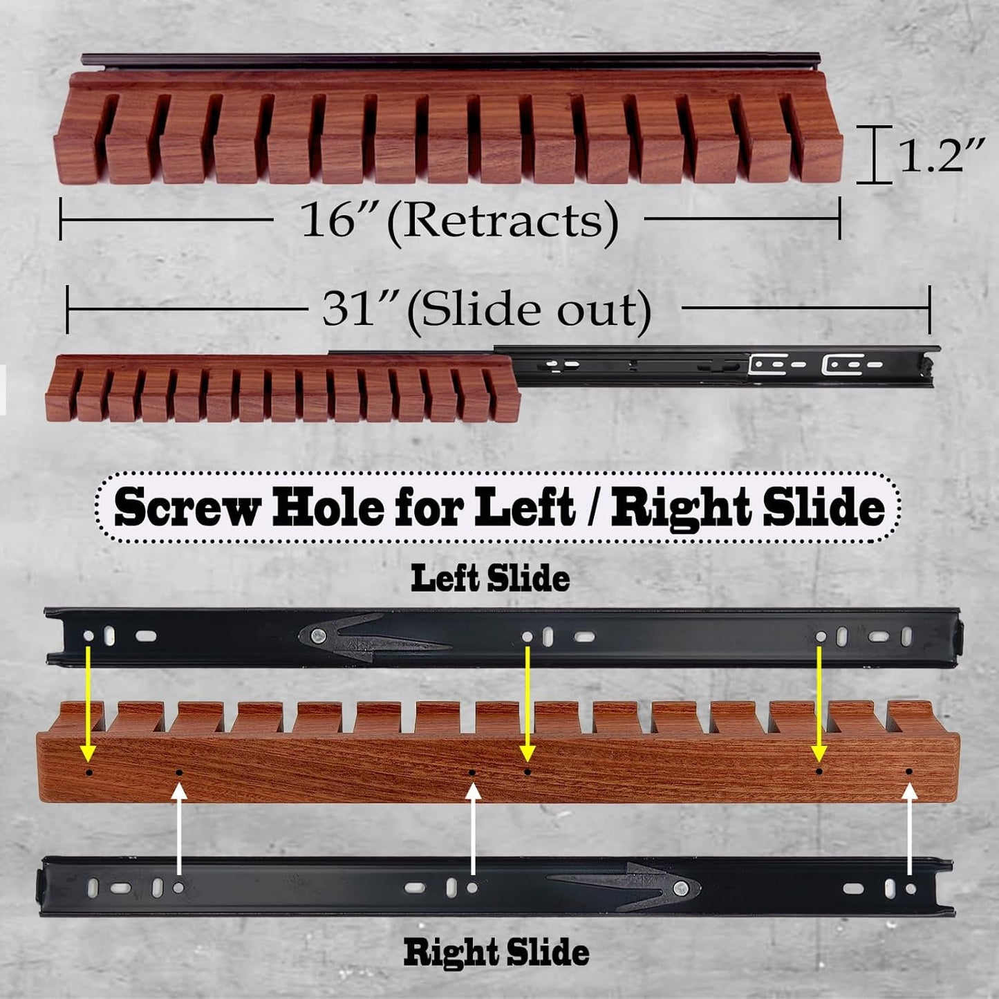 14 Belts Walnut Wood Belt Holder with Slide, Left or Right Slide Flexible Install Belt-Rack, Belt Hanger for Closet, Space Saving Belts Storage Organizer, Gift for Men