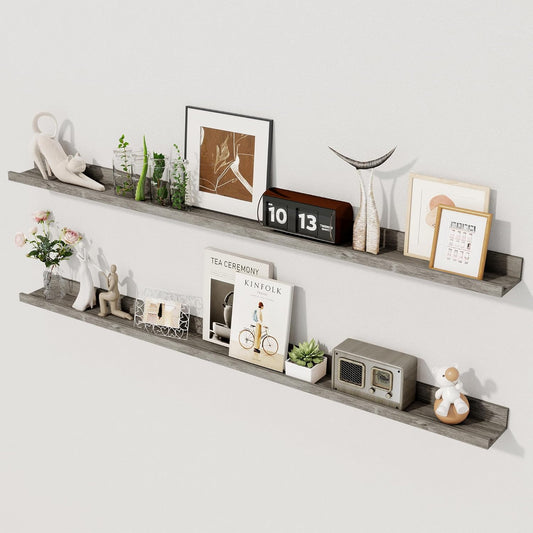 Axeman Grey Floating Shelves | 48 Inch Picture Ledge Shelf Set of 2 | Rustic Grey Picture Shelf for Wall with Ledge | Floating Shelves with Lip | Photo Ledge Shelves