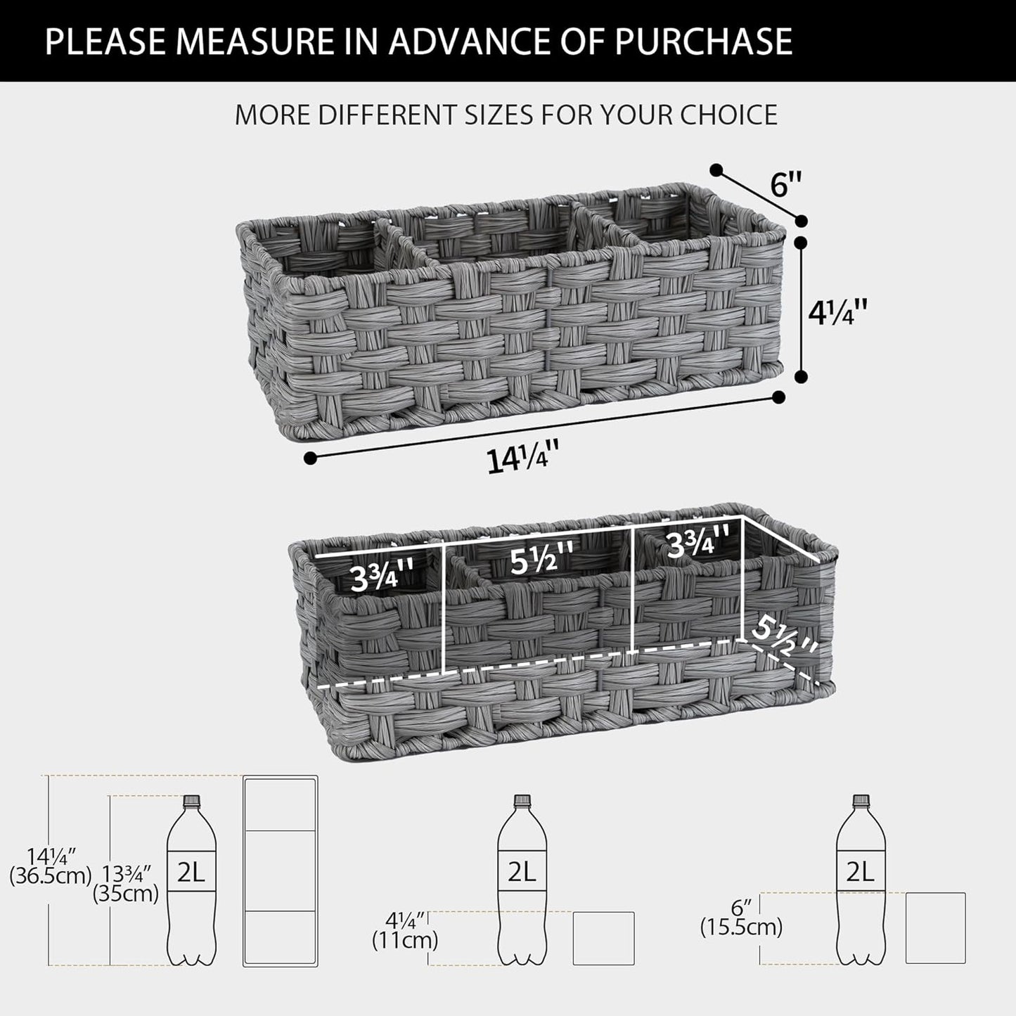 GRANNY SAYS Toilet Tray Tank Topper, Wicker Baskets for Storage, Set of 2 Waterproof Bathroom Basket for Organizing, Gray Bathroom Organization Baskets, 14¼" x 6" x 4¼"