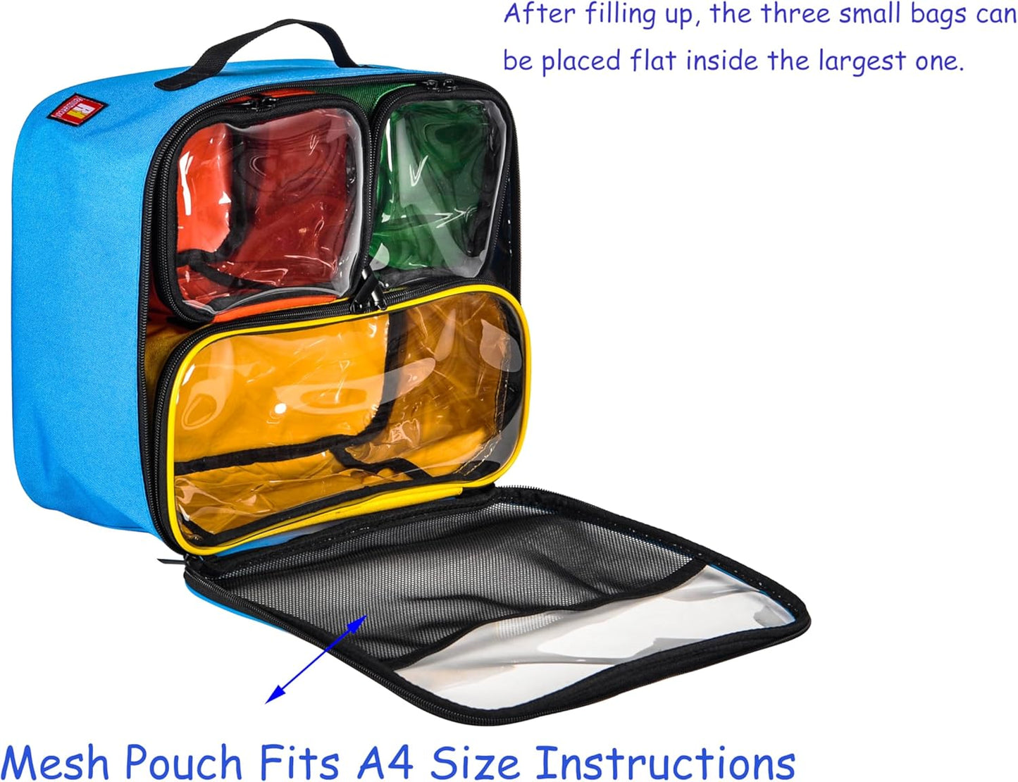 4-piece Kids Toy Storage Organizer Set Bag for Toy Building Bricks with See Through Clear TPU Top, Small Toy Packing Cube Bags, Clean Up Container case(blank pattern)