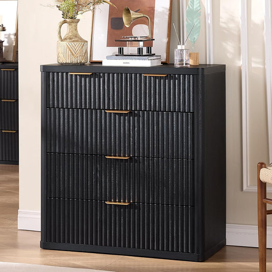 LEYAOYAO Fluted 5 Drawers Dresser for Bedroom, 34" Tall Modern Chest of Drawers with Metal Handle, Curved Profile Design,Black Wood Drawer Organizer for Bedroom, Living Room, Hallway, Entryway